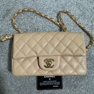 CHANEL Beige Quilted Caviar Leather Double Flap Crossbody with Gold Hardware